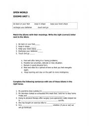 English Worksheet: OPEN WORLD B2  IDIOMS UNIT 1