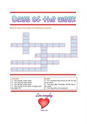 Crossword: days of the week