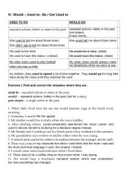 English Worksheet: Would  Used to Be / Get Used to exercises