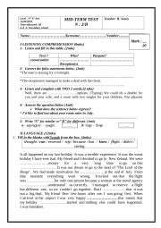 English Worksheet: Mid- term Test 2 for 3rd formers