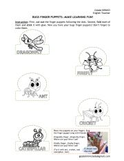 English Worksheet: Bugs Finger Puppets