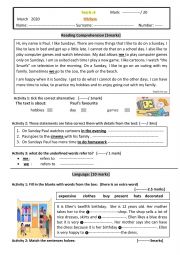 English Worksheet: test 4 7th form Tunisian pupils 