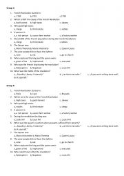 English Worksheet: French Revolution Quiz Questions or Test