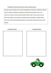 English Worksheet: Exterior and Interior parts of a car