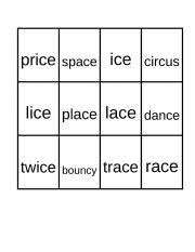 English Worksheet: Soft C Bingo