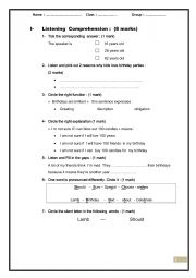 English Worksheet: Mid term test N2 8th Form