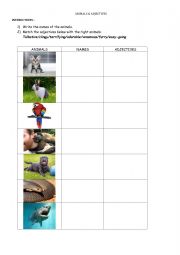 English Worksheet: Animal and adjectives