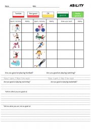 Sports and degrees of ability worksheet