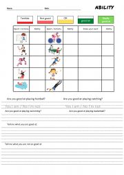 English Worksheet: Sports and degrees of ability worksheet