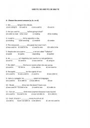 English Worksheet: Used to / Be used to / Be able to 