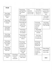 English Worksheet: Modals Board Game
