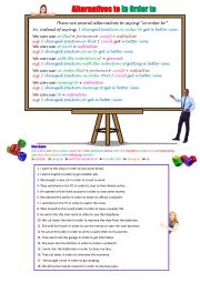 English Worksheet: In Order To - Alternatives ways to say it