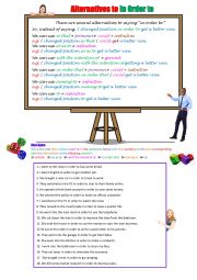 English Worksheet: In Order To - Alternatives ways to say it