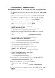 English Worksheet: Modals Sentence Transformation