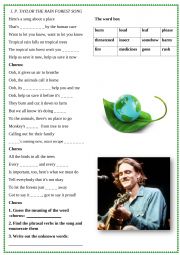 English Worksheet: J. P. The Rainforests song