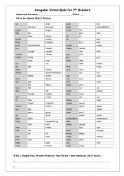 English Worksheet: Irregular Verbs Quiz