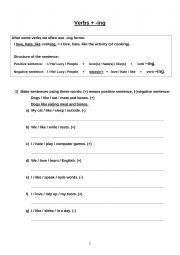 English Worksheet: Like, love, hate, don�t like + -ing