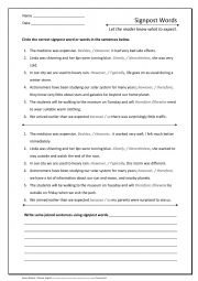 English Worksheet: Signpost Words - Connecting Phrases & Sentences -  Composition WkSht