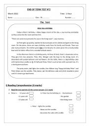 English Worksheet: end of term test 2 7th form 2022