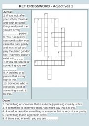 English Worksheet: a2 crossword about adjectives