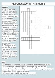 English Worksheet: a2 crossword about adjectives