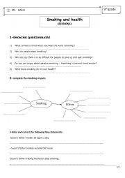 English Worksheet: worksheet: Smoking and health (session1)