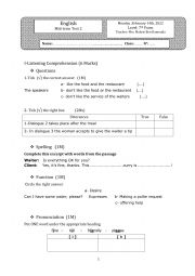 English Worksheet: A test for 7th formers in Tunisian schools 