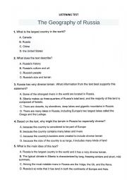 English Worksheet: Geography of Russia - Listening Test