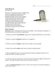 English Worksheet: FIGURATIVE LANGUAGE ANAYSIS OF A POEM