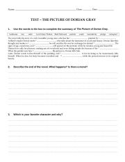 English Worksheet: Test on The Picture of Dorian Gray