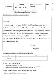 English Worksheet: end of term 2 test ( 7th form)