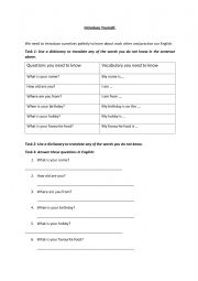 English Worksheet: Introduce yourself