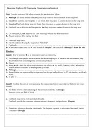 English worksheet: concession - cause - condition