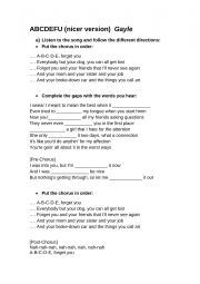 ABCDEFU Gayle song (nicer version) worksheet