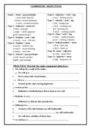 English Worksheet: compound adjectives