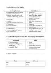 English Worksheet: good neighbors vs bad neighbors 1st form Tunisians
