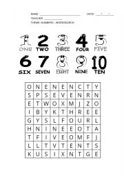NUMBERS 1-10 - WORDSEARCH