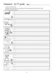 English Worksheet: learn about What color �is or are� �this or that�
