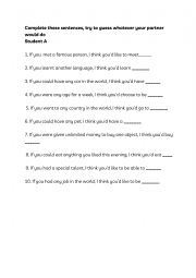 English Worksheet: Third conditional speaking activity