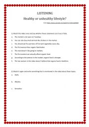 English Worksheet: Listening A1 A2 (Healthy or unhealthy lifestyle?)