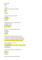 English Worksheet: UK quiz