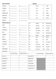 English Worksheet: days-months-ordinal-number-worksheet-grammar-drills