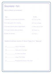 English Worksheet: Souviens toi. There is/There are