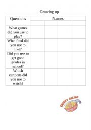 English Worksheet: Growing up (practice used to)
