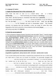 English Worksheet: Mid of Term 2 test   First Form 