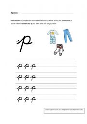 Cursive handwriting p - clothes theme