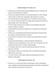 English Worksheet: Pros Cons of a car