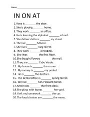 English Worksheet: In, on, at (prepositions of place)