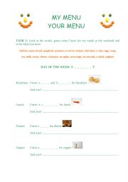 English Worksheet: My Menu, Your Menu...