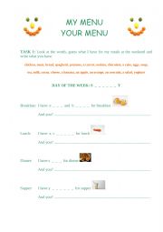 English Worksheet: My Menu, Your Menu...